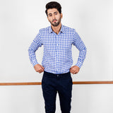 Cotton Large Check Shirt Blue
