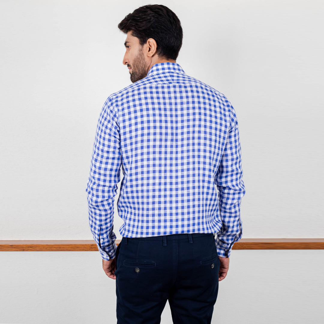 Cotton Large Check Shirt Blue