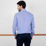 Cotton Large Check Shirt Blue