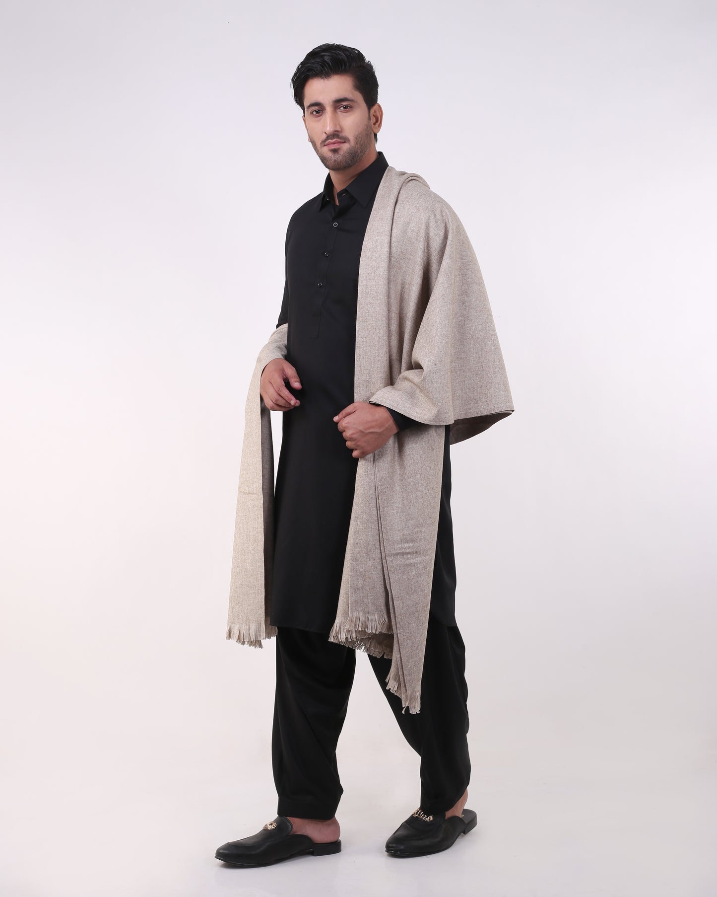 All Wool Buttermilk Beige Brick Slub Shawl