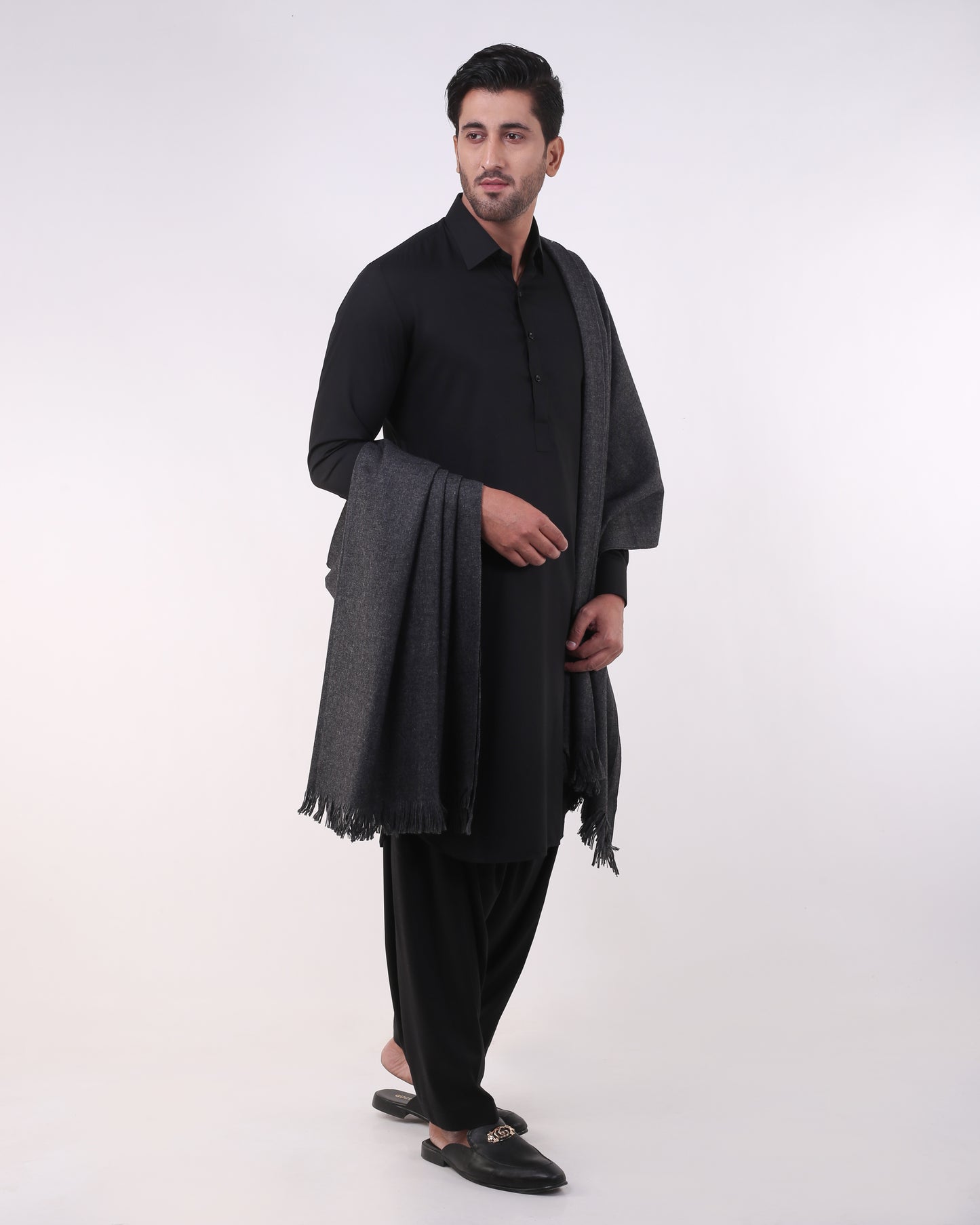 All Wool Charcoal Brick Slub Shawls