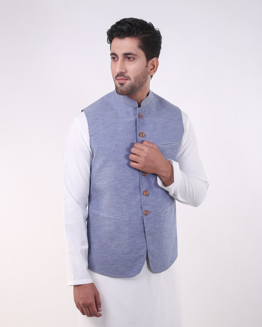 Colored Neps Cross Hatch Ice Blue Waist Coat
