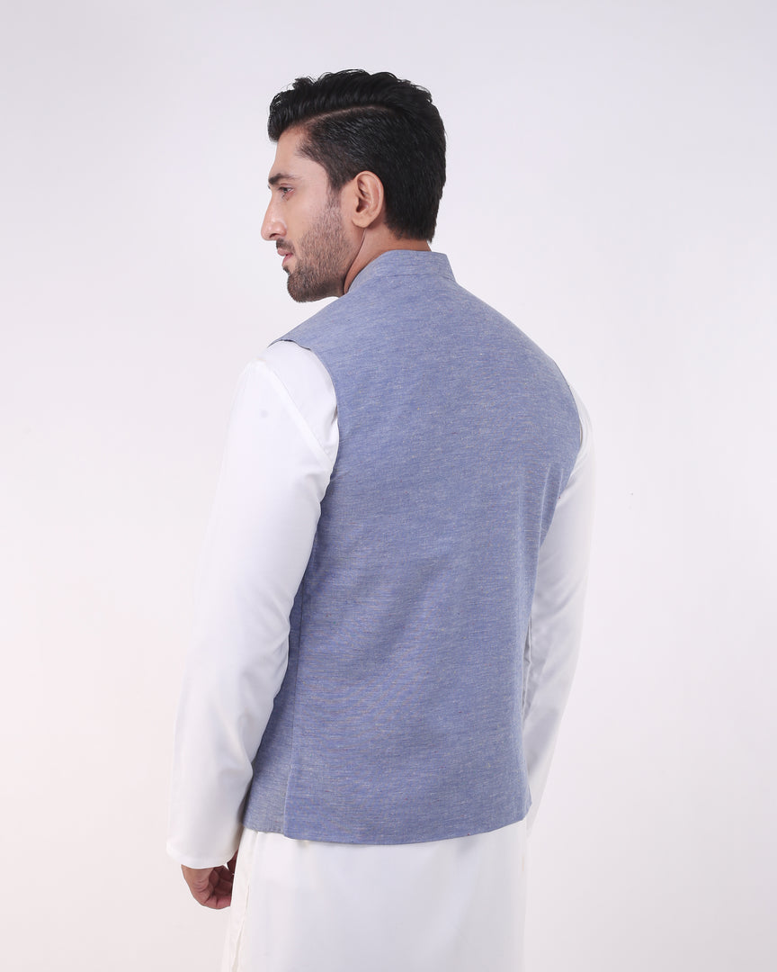Colored Neps Cross Hatch Ice Blue Waist Coat
