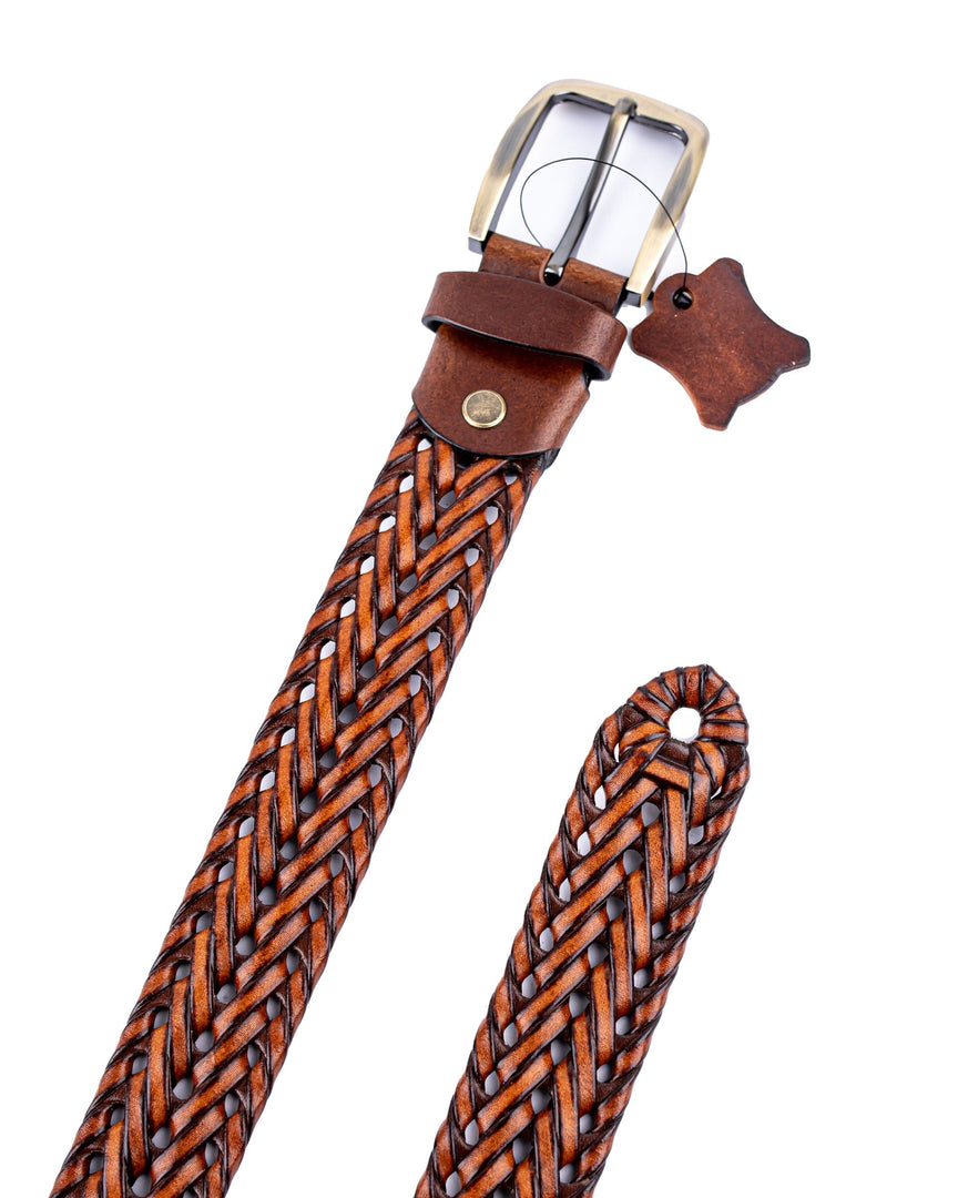 Classic Braided Polish Brown Leather Belt