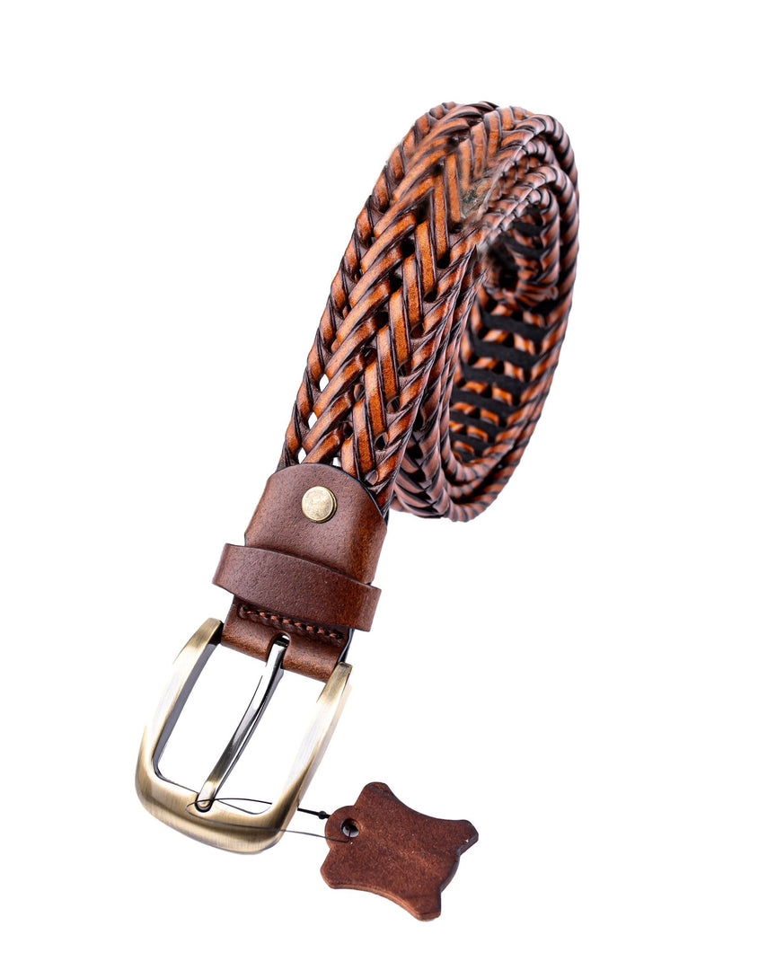 Classic Braided Polish Brown Leather Belt