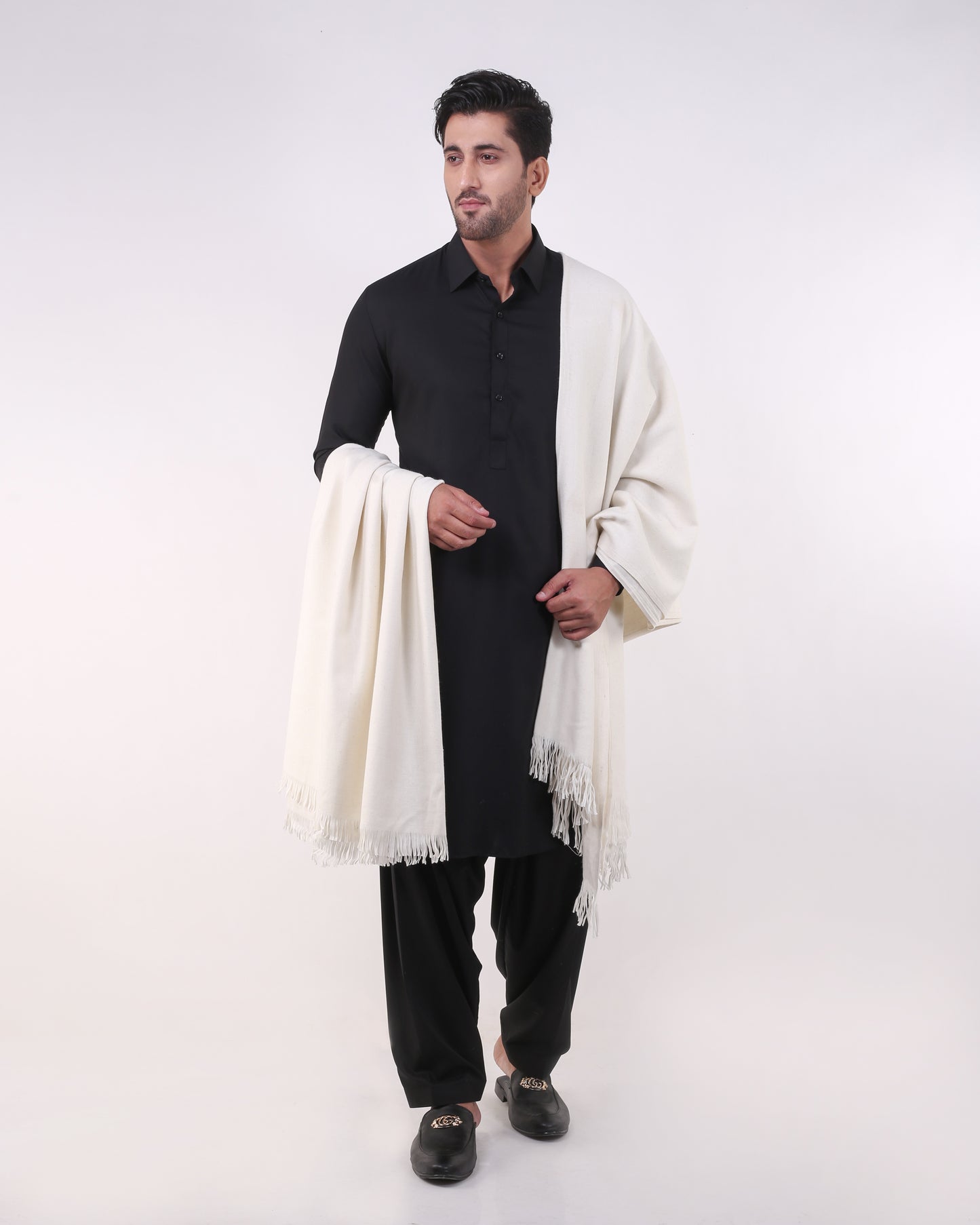 All Wool Cream Shawls With Cashmere Finish