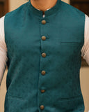 Emerald Green Self Design Waistcoat