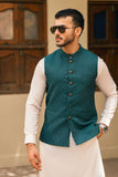Emerald Green Self Design Waistcoat