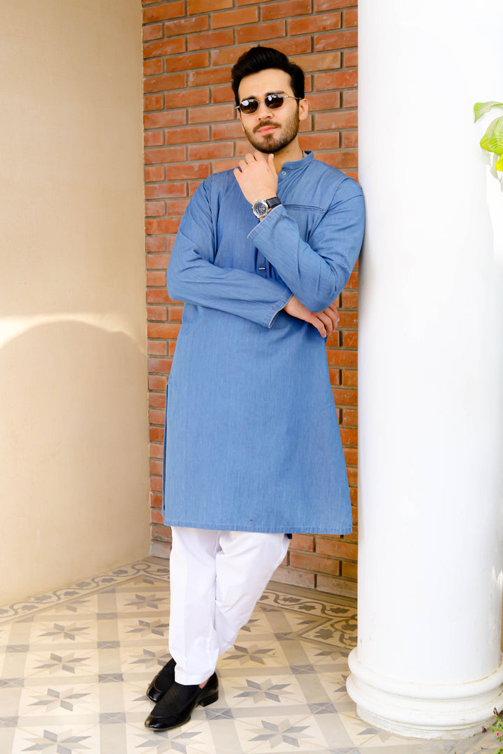 Denim Light Blue Titch Button Kurta