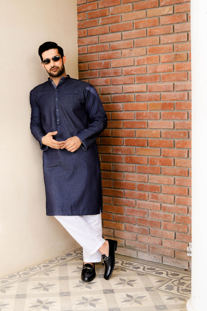 Denim Dark Blue Titch Button Kurta