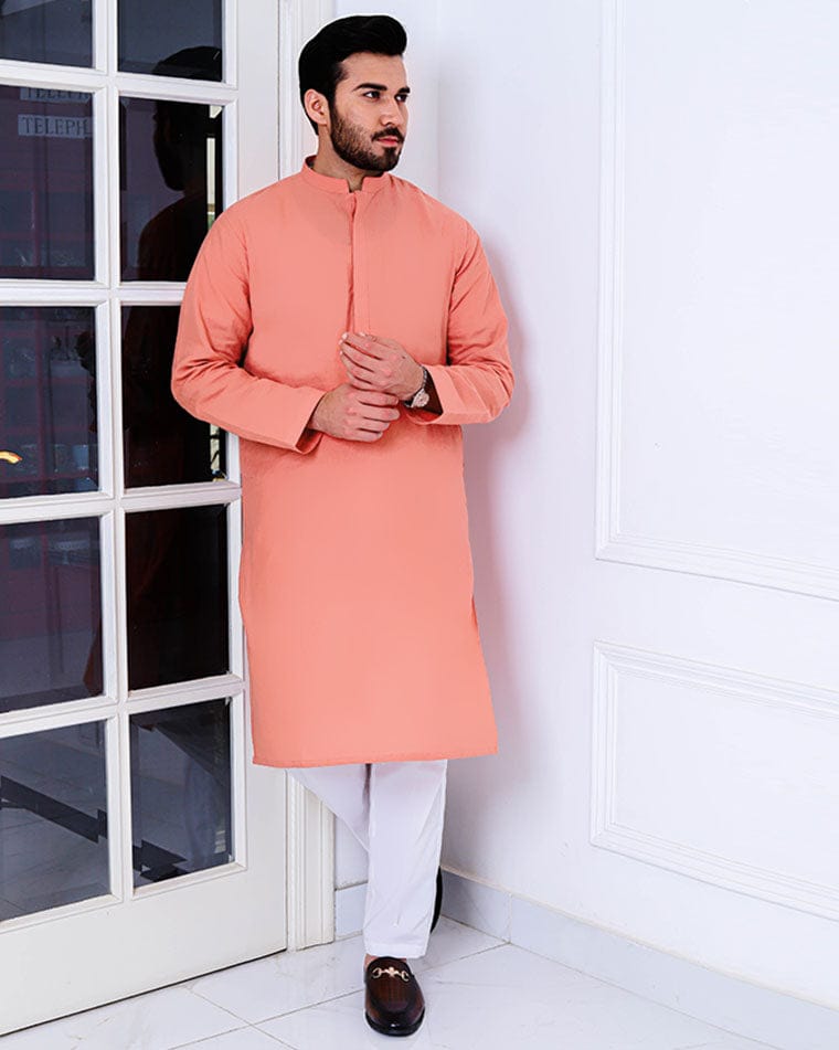 Neerang Peach Linen Kurta